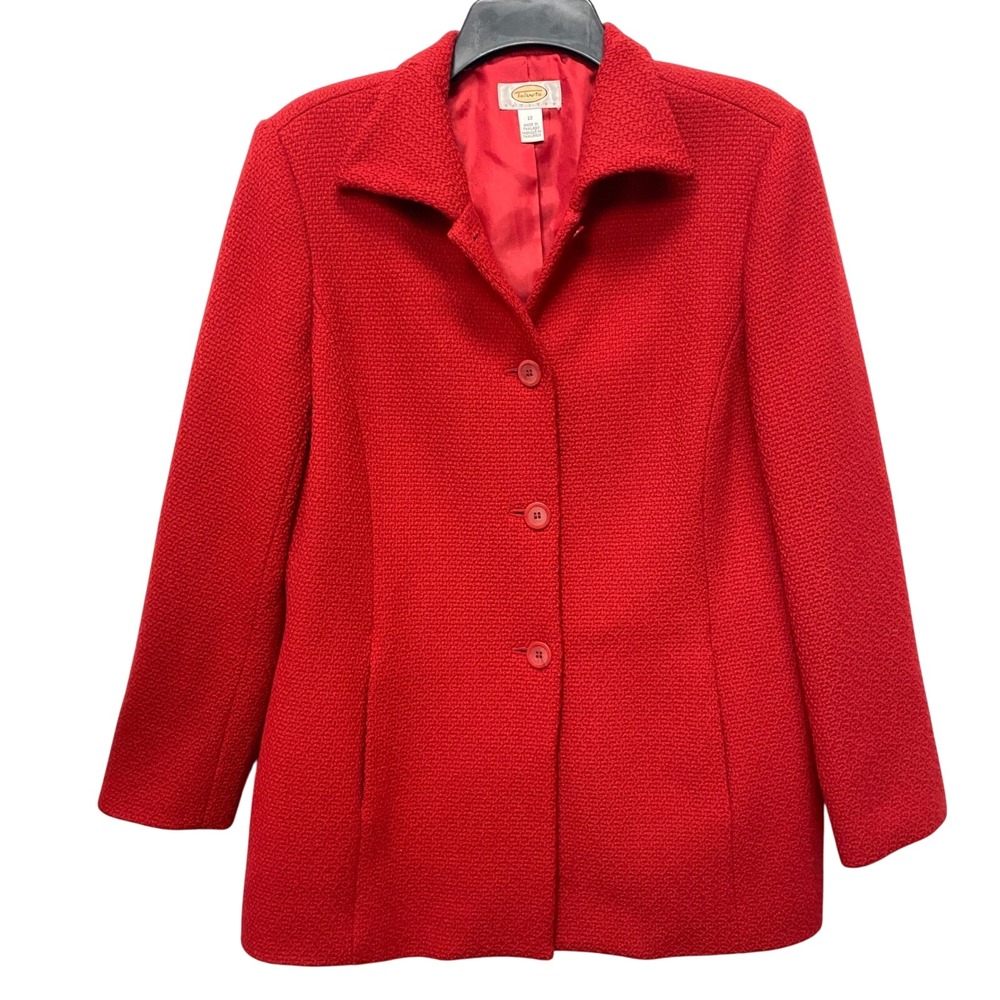 Talbots Petites Red Wool Textured Blazer Jacket Classic Button‎ Front